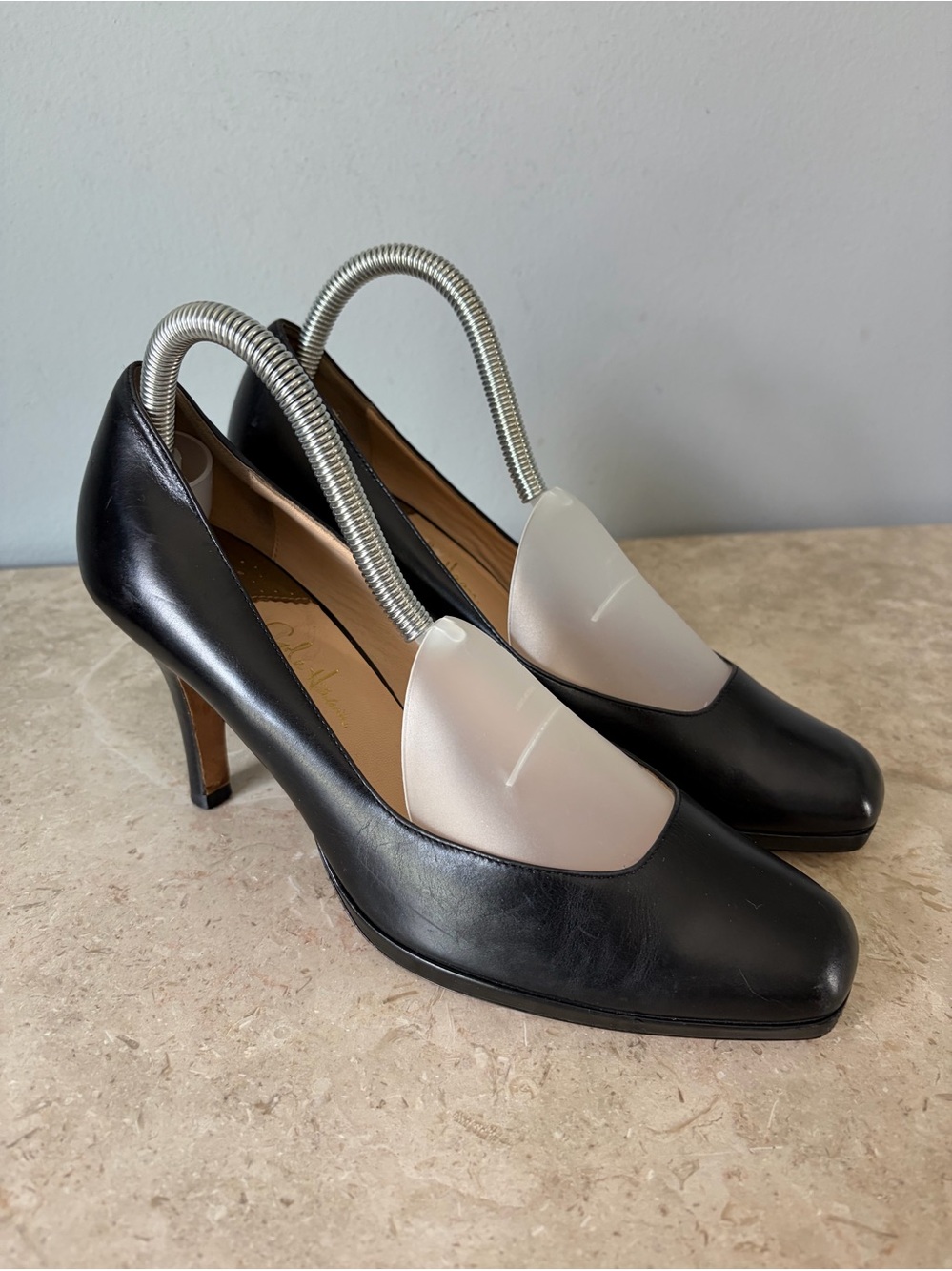 COLE HAAN Square Toe Pumps Women’s Size 9B Nike Air Black Leather Heels Classic